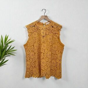 Adiva Women’s Yellow Polyester Lace Top Blouse Nanette Size XL